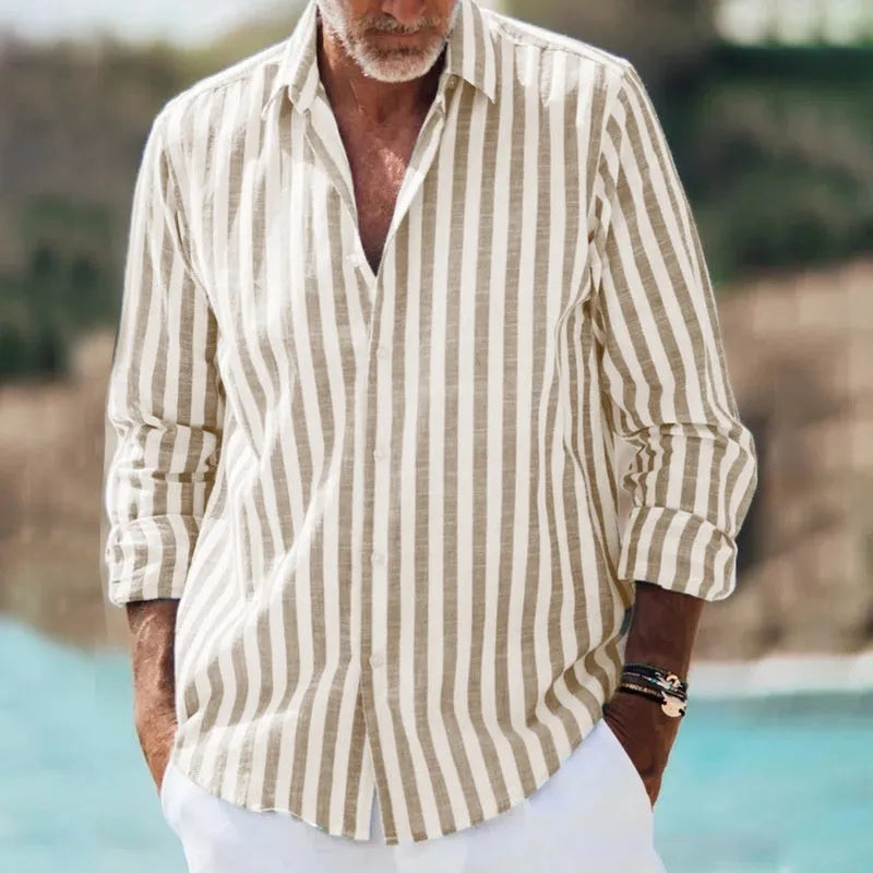 Man wearing a loose-fit long sleeve plaid shirt with 3D floral print and lapel collar.
