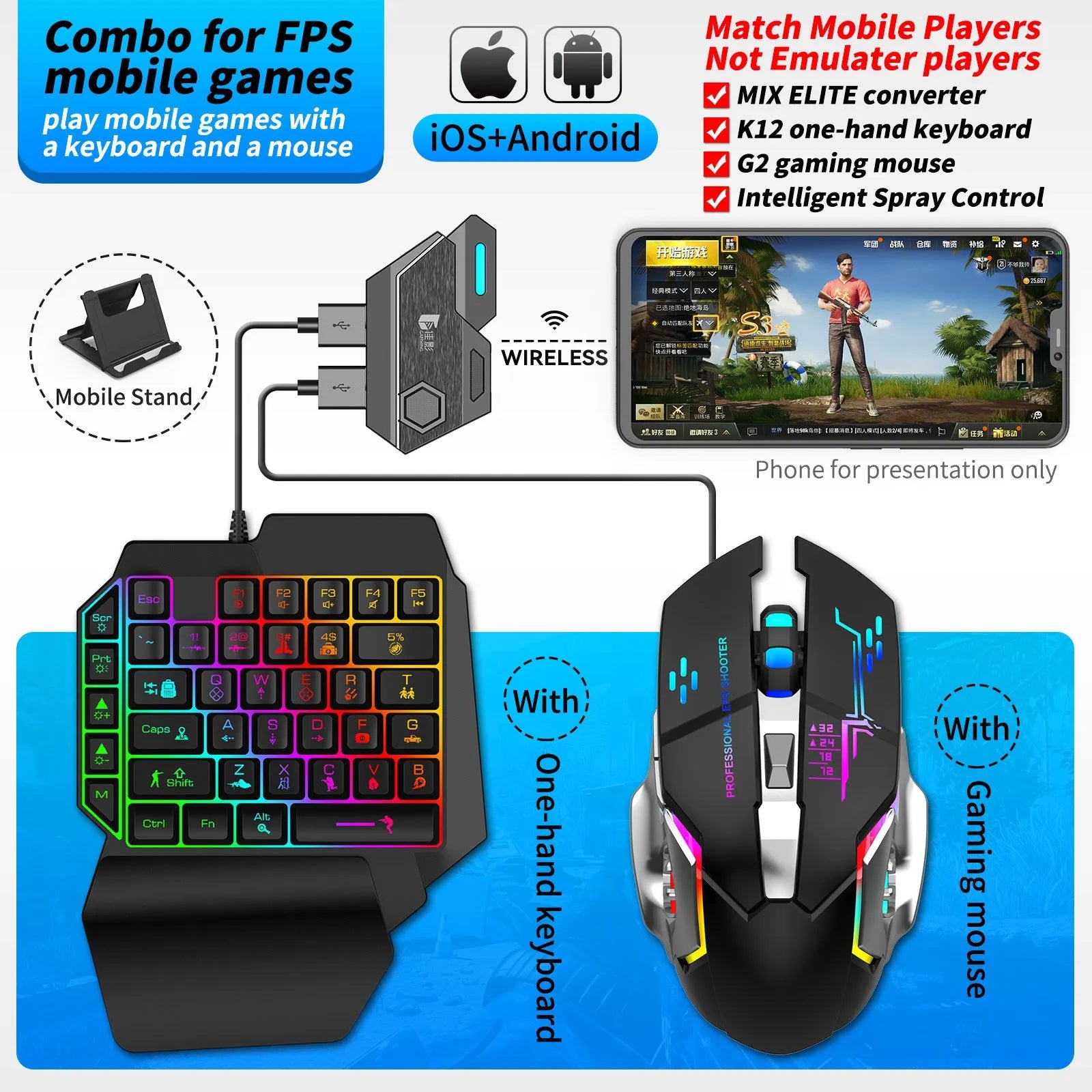 Gamwing Jiaying USB keyboard and mouse converter for mobile gaming in official configuration suit colour.