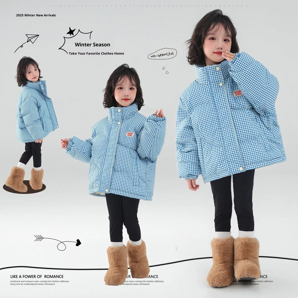 Blue solid pattern hooded cotton coat jacket with zipper closure on child suitable for heights 120-170cm