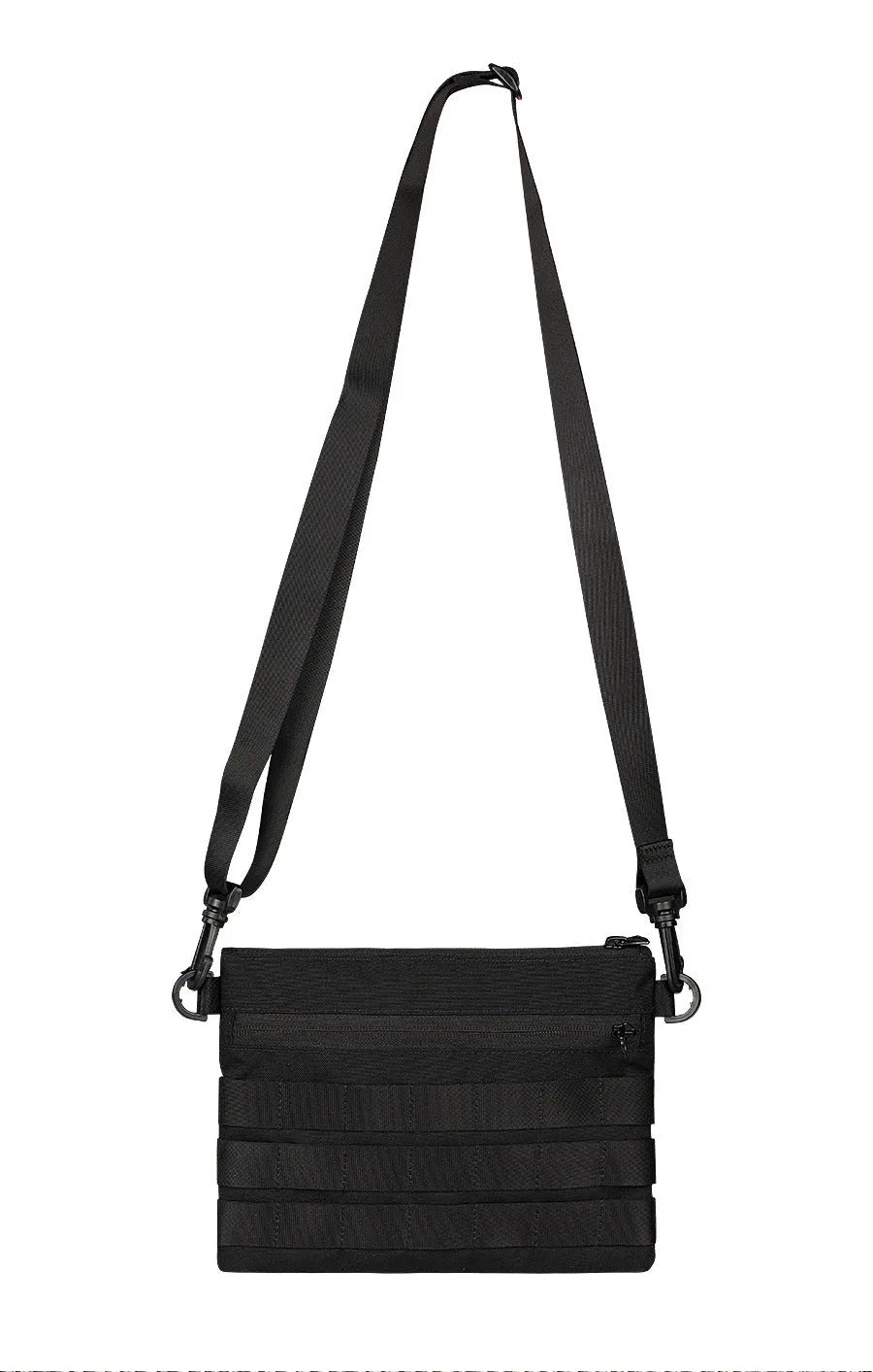 Black Oxford cloth military utility bag measuring 18 by 3.5 centimetres