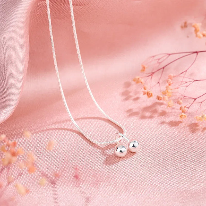 925 silver cherry necklace with snake bone chain, adjustable 21-50 cm length, Korean style fruit pendant