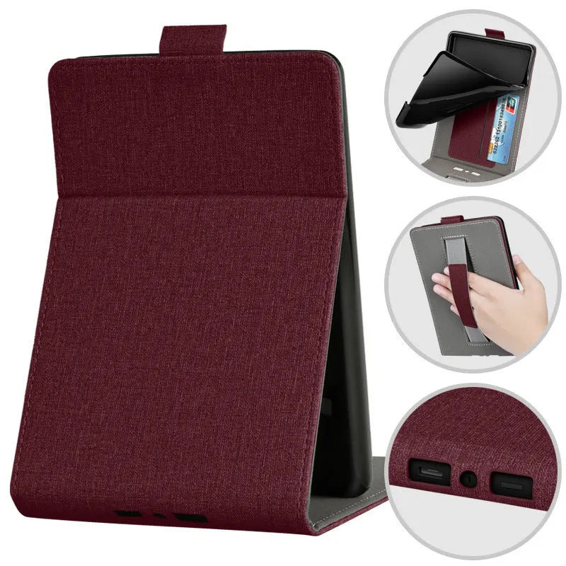 Black TPU leather protective case for a 6-inch Kindle Paperwhite e-reader, showing embossed texture and brackets style edges.
