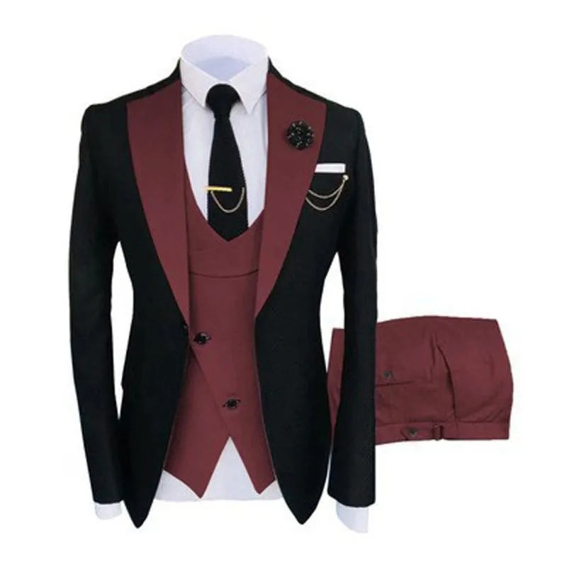 Men's slim fit three-piece business suit in cotton with vest, coat, and trousers