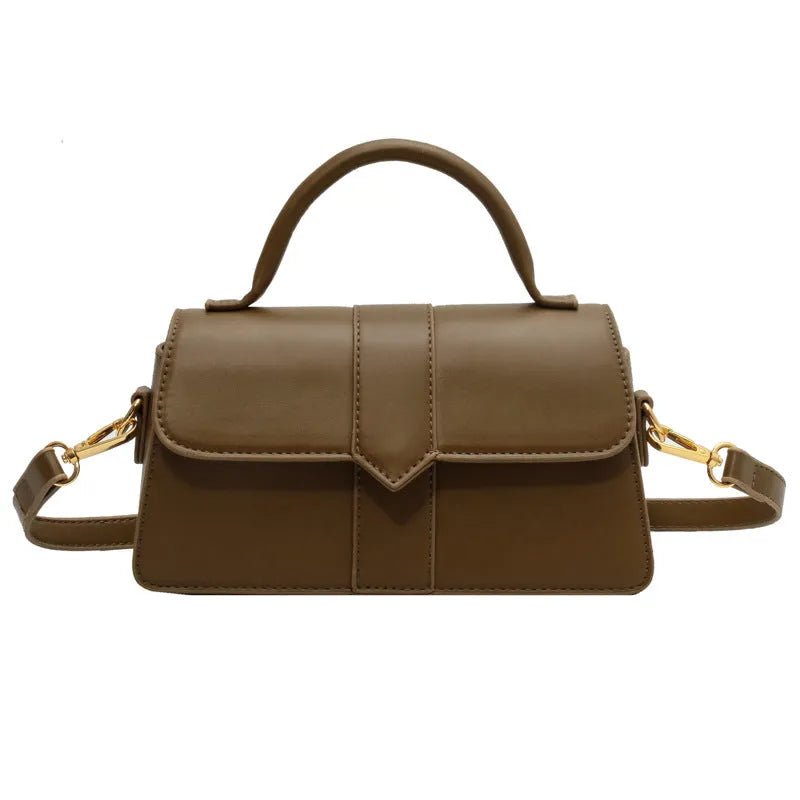 Women's PU leather messenger bag in horizontal square shape with file compartments