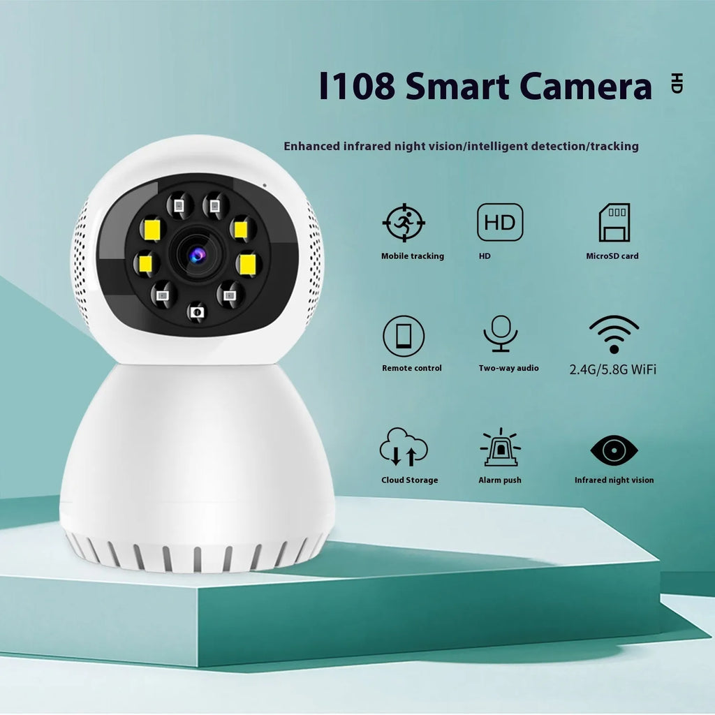 White wireless security camera with dual-frequency WiFi and 12mm lens for 1080p HD home monitoring
