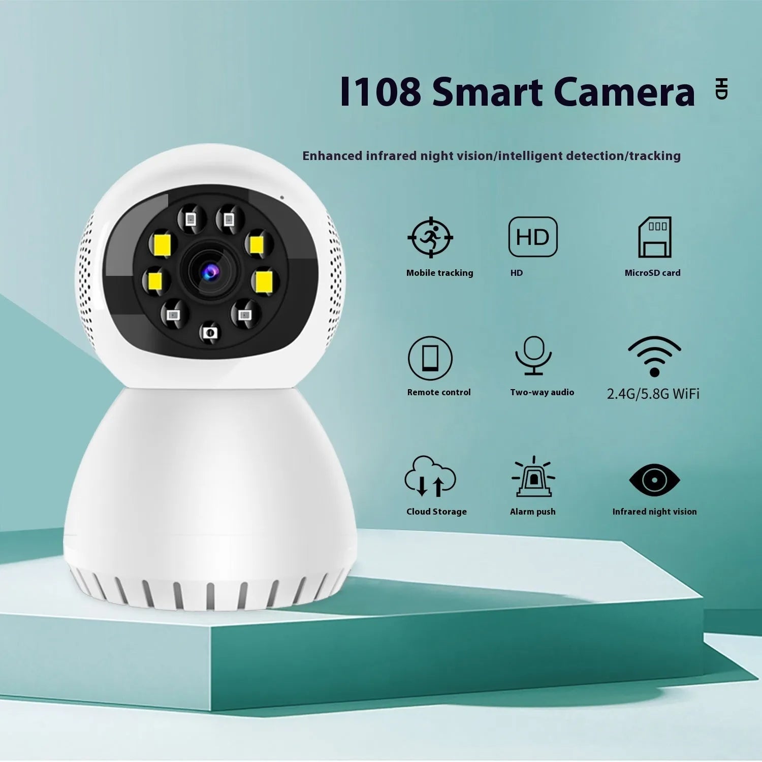 White wireless security camera with dual-frequency WiFi and 12mm lens for 1080p HD home monitoring