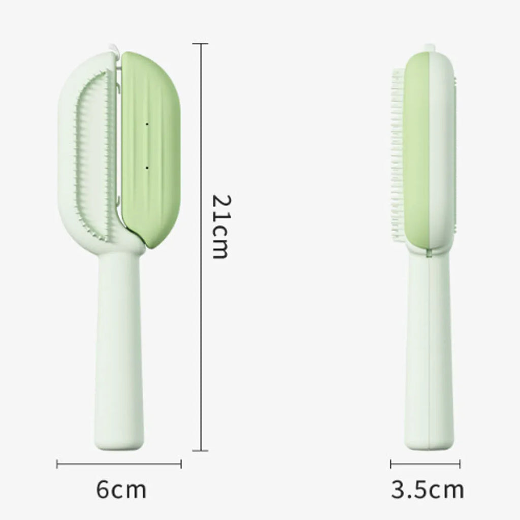 Blue pet grooming comb with water tank cleaning system for removing floating hair from dogs and cats