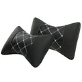 Black quilted artificial leather car headrest pillow with contrast stitching for neck support.