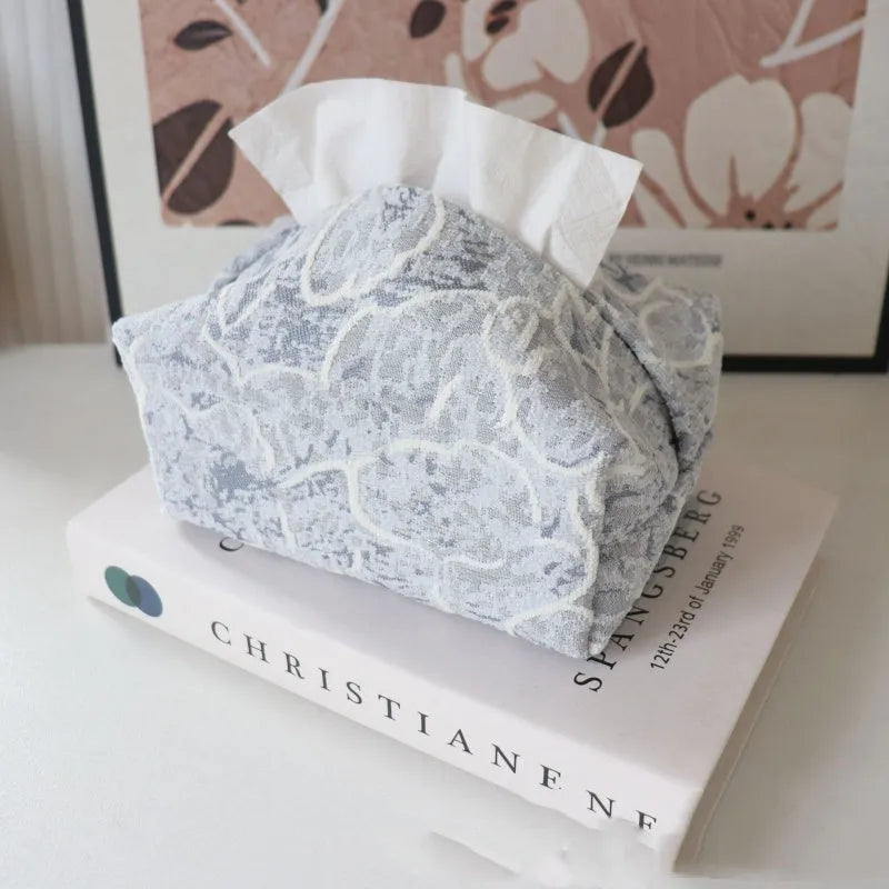 Chinese style cotton tissue box with floral pattern in living room setting