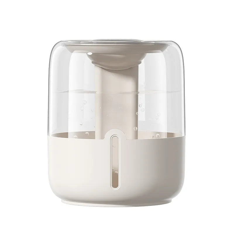 Beige round large capacity USB humidifier with dual spray nozzles and display.