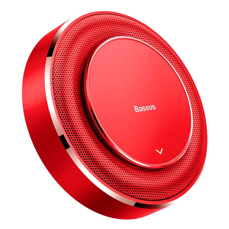 Round aluminium alloy car fragrance holder with scent tablets in black, red, or silver colour
