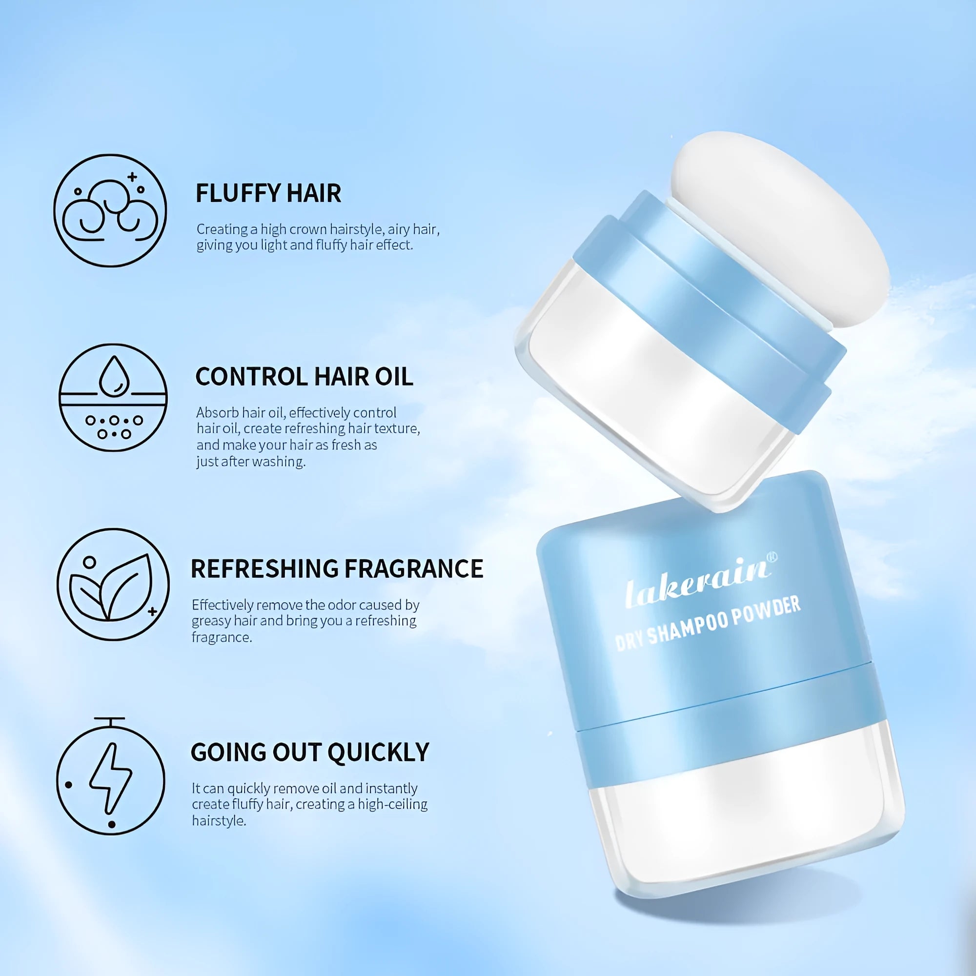 Disposable hair dry cleaning booster powder pack with sponge headband applicator and mirror.