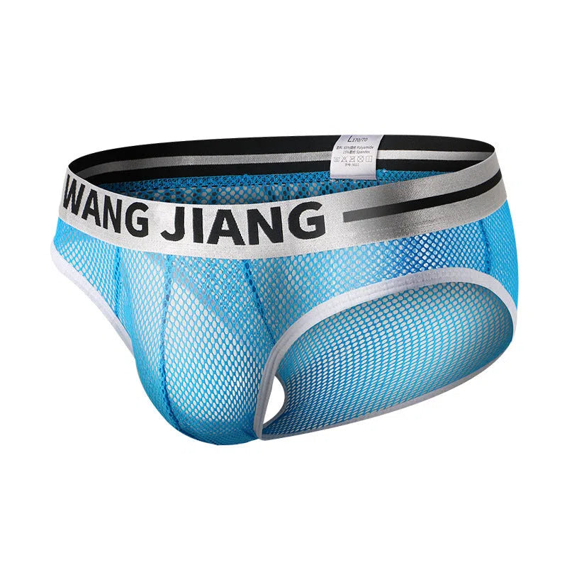 Men’s low waist mesh triangle briefs in solid colour breathable polyester summer underwear