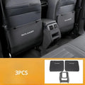 Three black leather anti-kick protection pads for Mitsubishi Outlander seat armrests and centre console