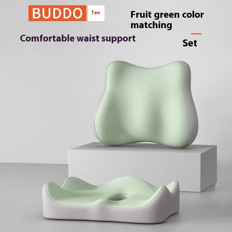 A solid-colour memory foam waist rest seat cushion for office chair back support.
