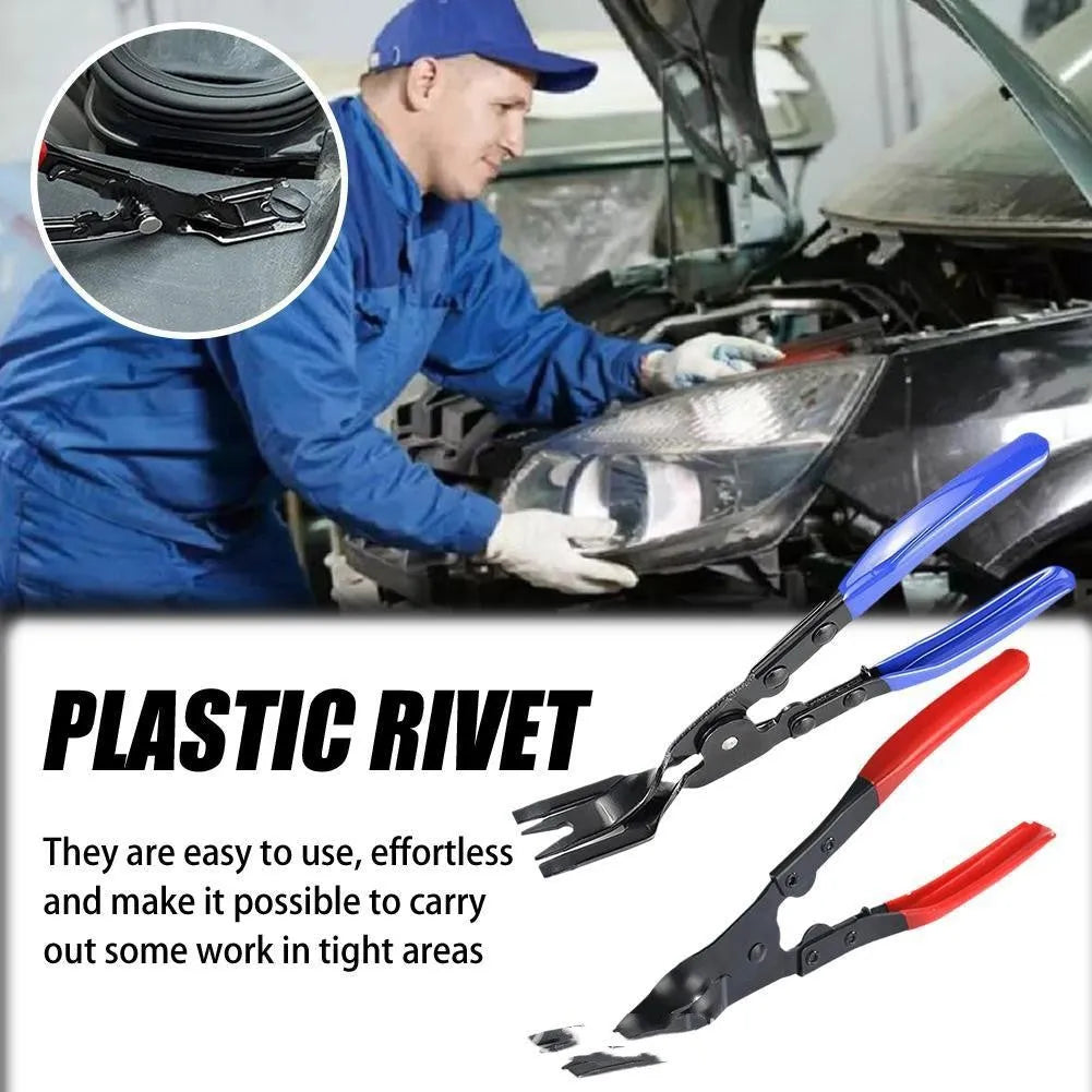 Blue automotive trim removal pliers tool with 235mm steel shaft and 32mm wide head.