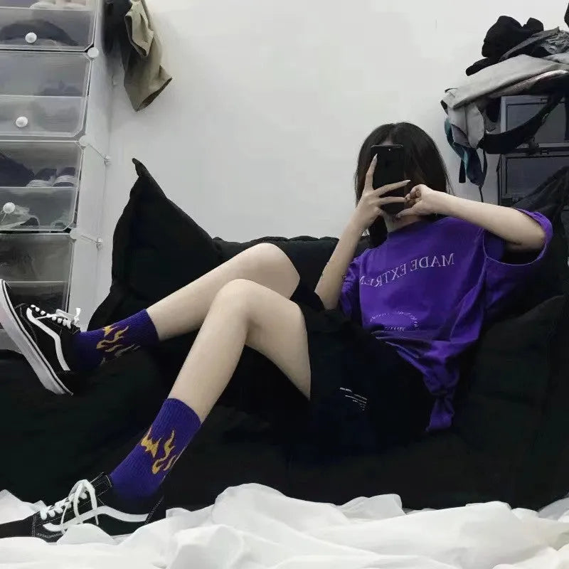 New Flame pure cotton sports socks for men and women in black and blue colour