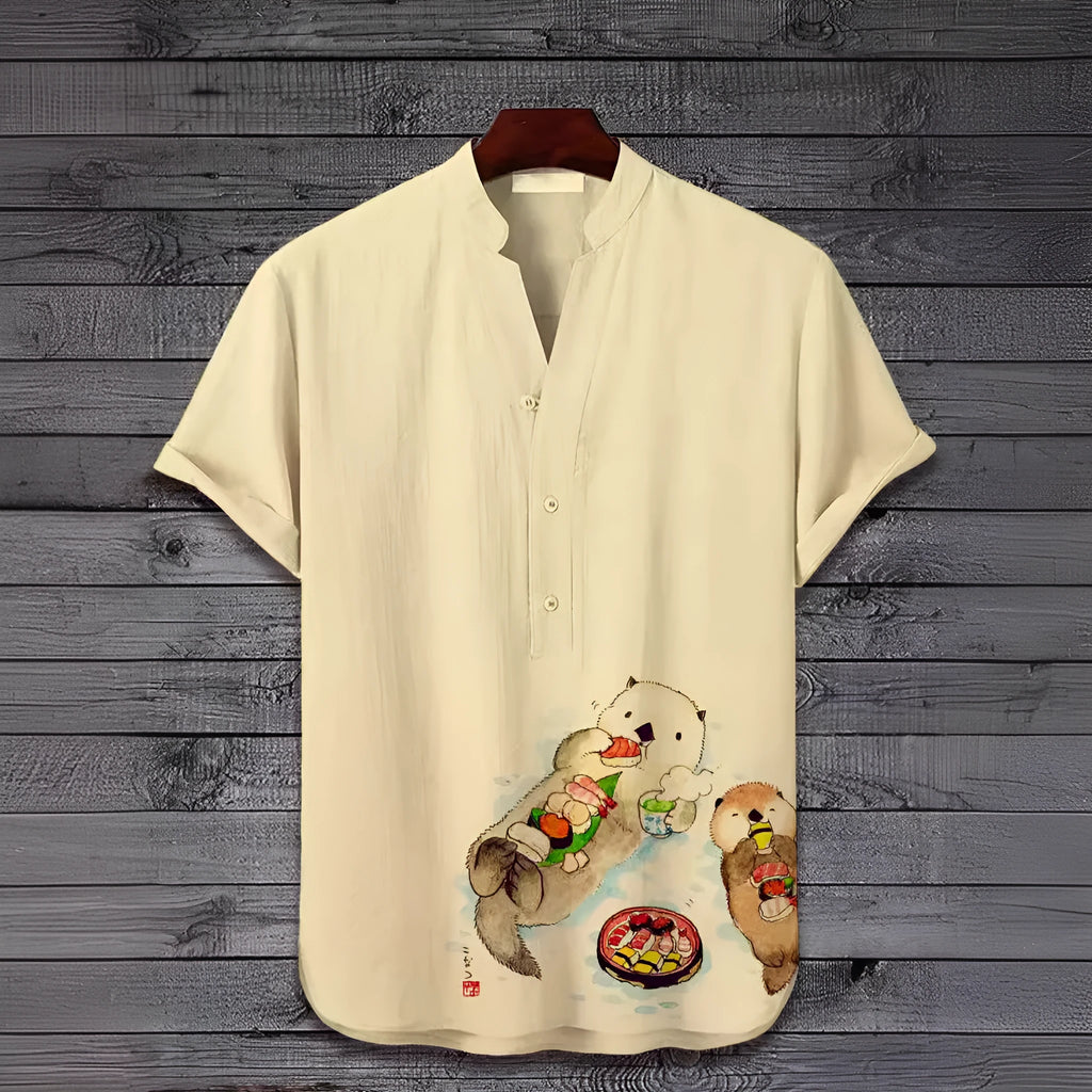 Short sleeve casual shirt with a 3D digital animal pattern print, available in various colours and sizes.