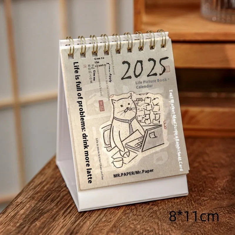 Mini 2025 desk calendar showing Coffee Time design with simple modern style