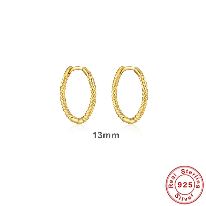 Sterling silver twisted string round earrings in gold or white gold colour