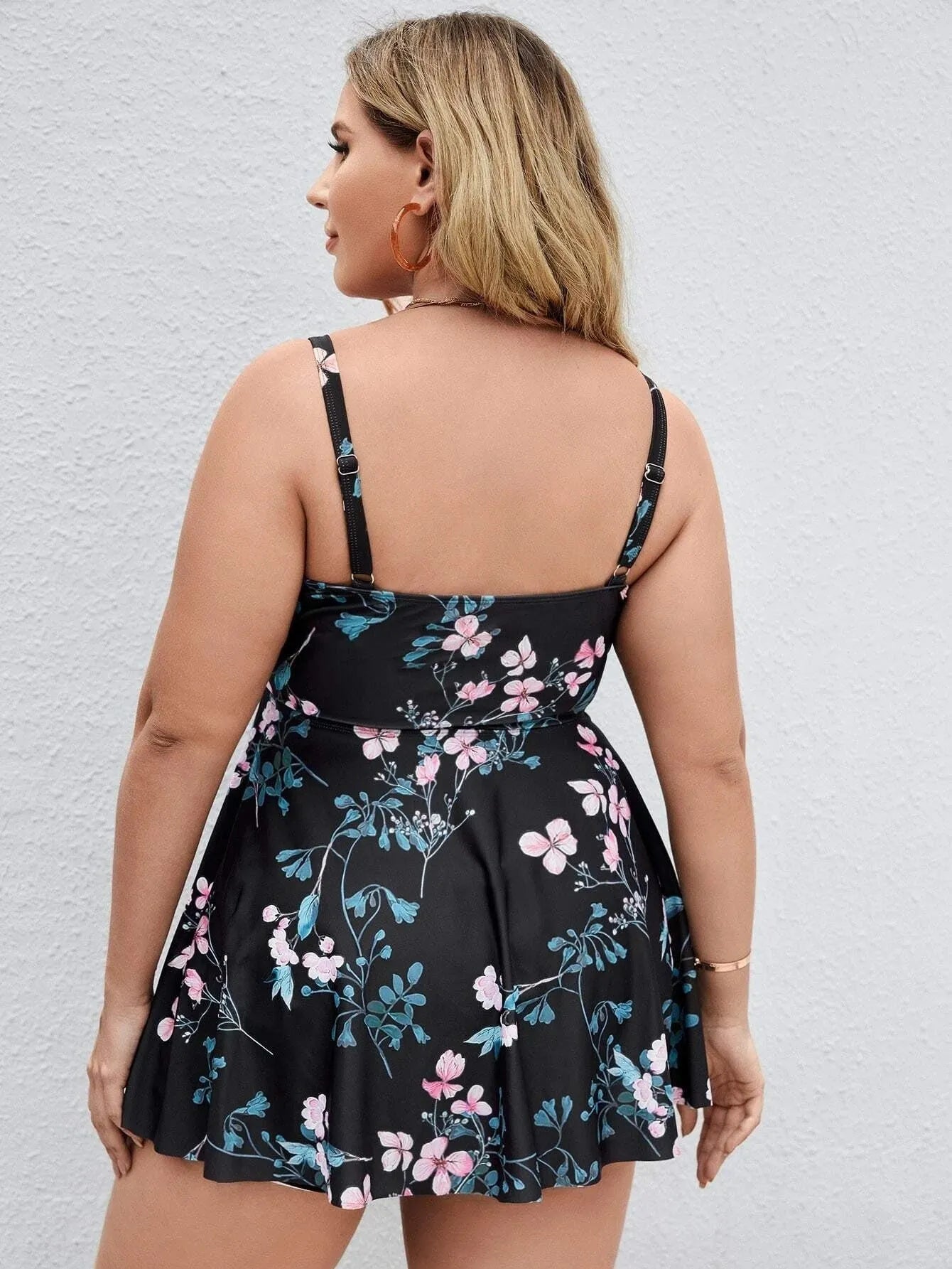Women's floral print one-piece swimsuit with split colour design and high elasticity fabric