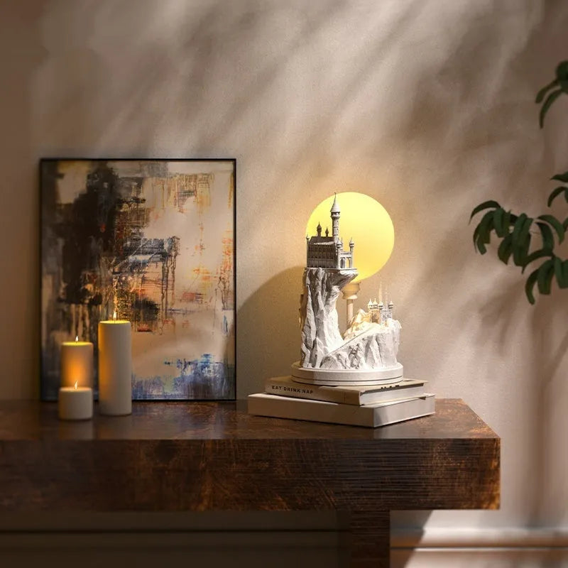 White composite gypsum desk lamp with wire control switch for bedroom night lighting