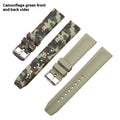 Camouflage silicone watch strap in green, blue and grey patterns for 20mm, 22mm and 24mm watch lugs