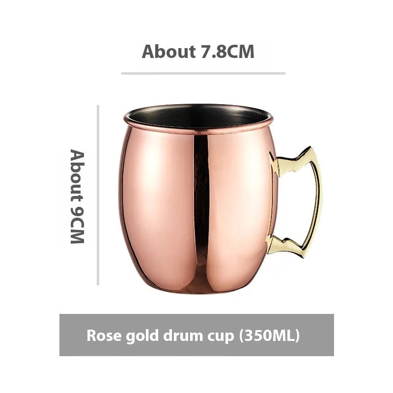 Stainless steel Moscow Mule cup with copper plating in a choice of colours and hammered or smooth finish.
