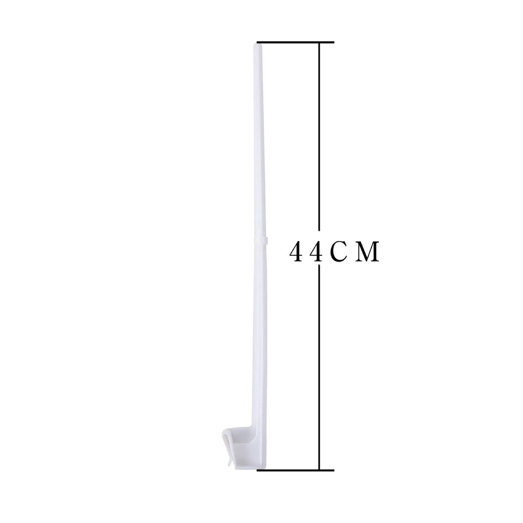 Ten white plastic car window flag pole holder clips on a flat surface.