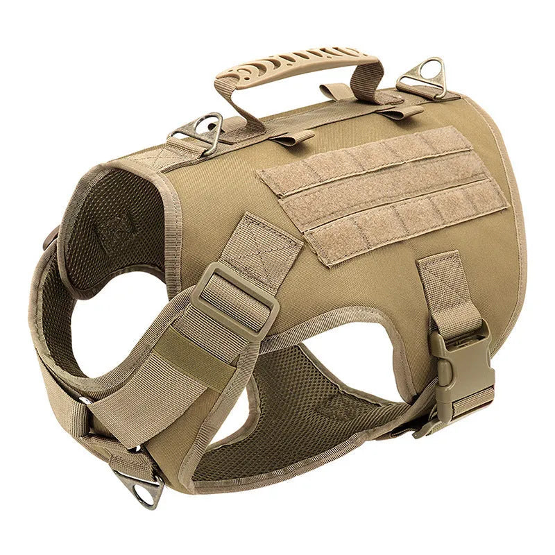 Tactics K9 nylon chest harness vest type dog collar in wolf brown single chest, adjustable S M L sizes