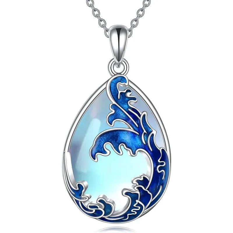 Moonstone blue women's necklace with HAILANG pendant featuring heart-shaped love element