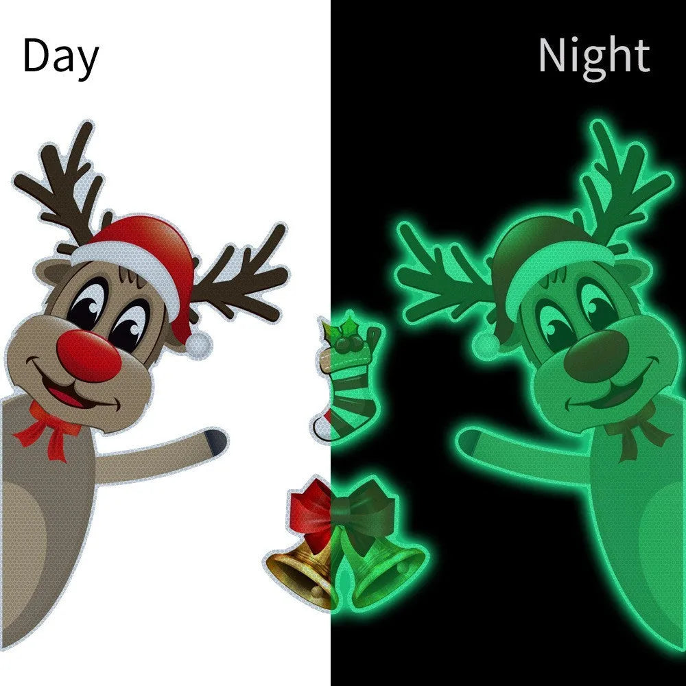 Christmas cartoon elk with bells magnetic reflective luminous car bumper sticker