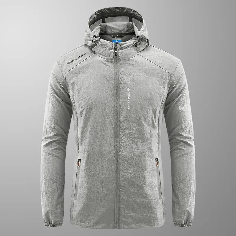 Men's lightweight nylon hooded jacket for summer sun protection in various colours.