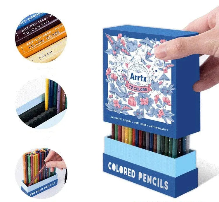 Boxed set of 72 or 126 soft core coloured pencils with basswood casings for art students.