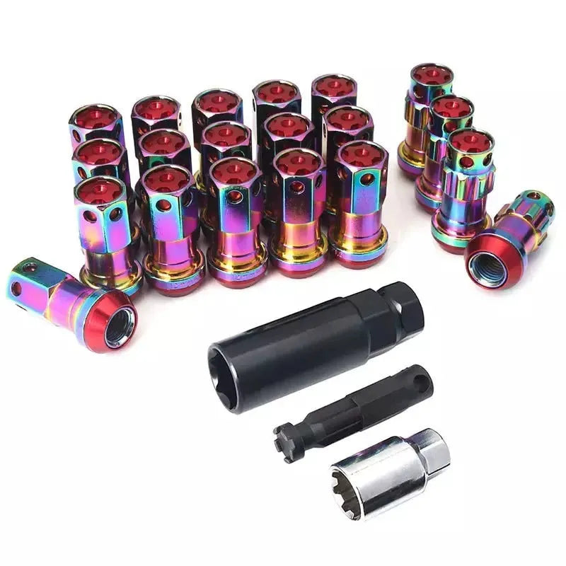 Aluminium alloy universal flat head wheel nut in various colours including black red and colour gold