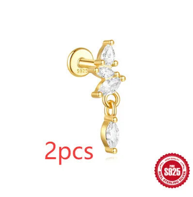S925 sterling silver moon and star earrings with embedded diamond detailing in gold colour