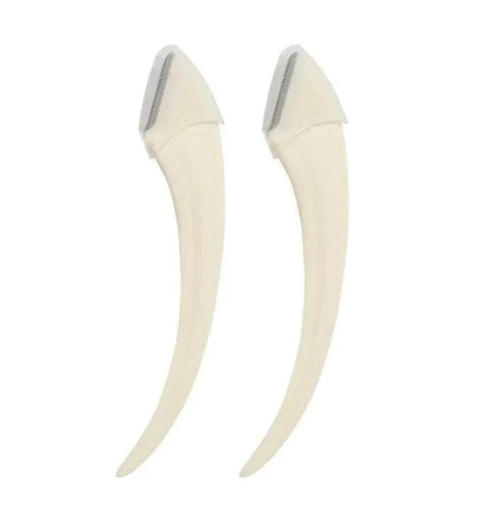 Curved moon eyebrow trimming knife with comb in white and pink colour options