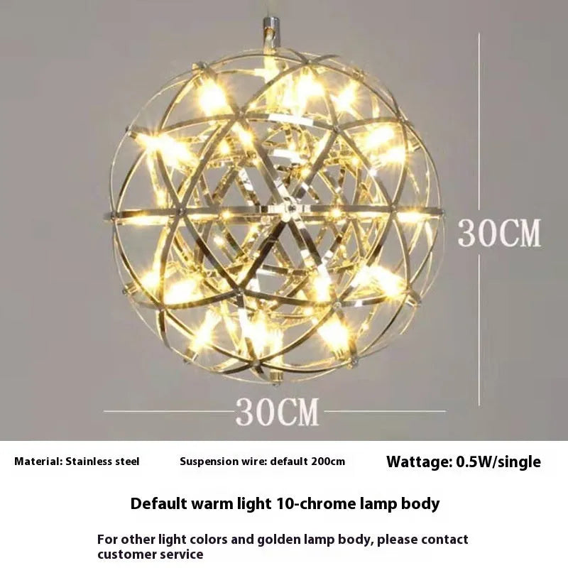 Hollow creative LED sphere chandelier in gold finish, stainless steel, modern style for banquet hall