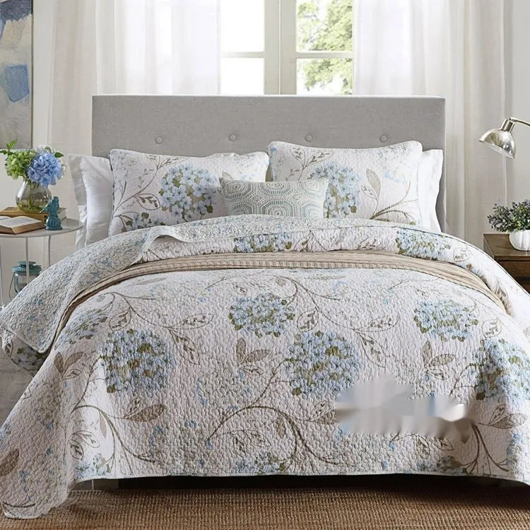 Cotton quilted bed cover three-piece set with printed pattern for 1.5-1.8 metre beds
