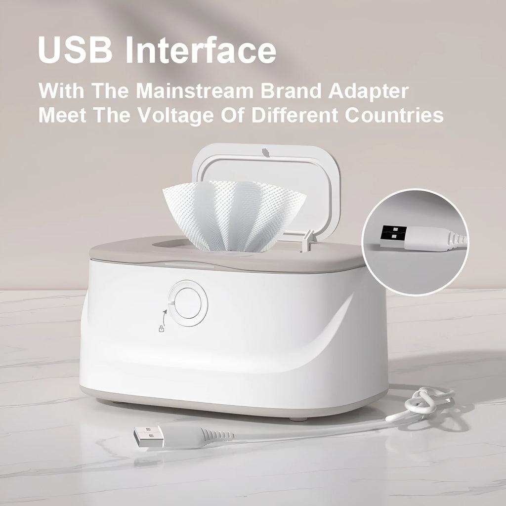 Baby wipe heater night light USB plug-in car constant temperature wipes box in white