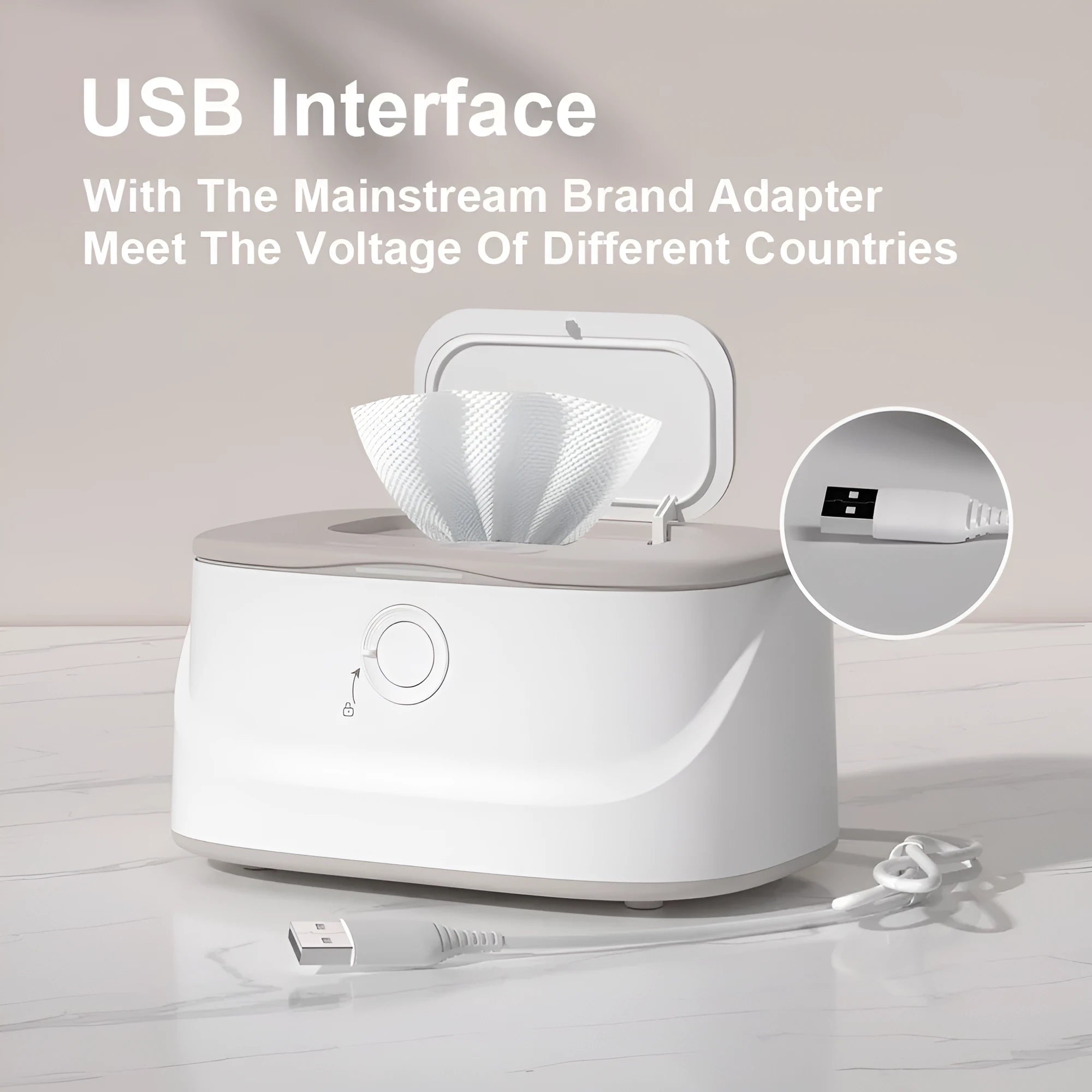 Baby wipe heater night light USB plug-in car constant temperature wipes box in white