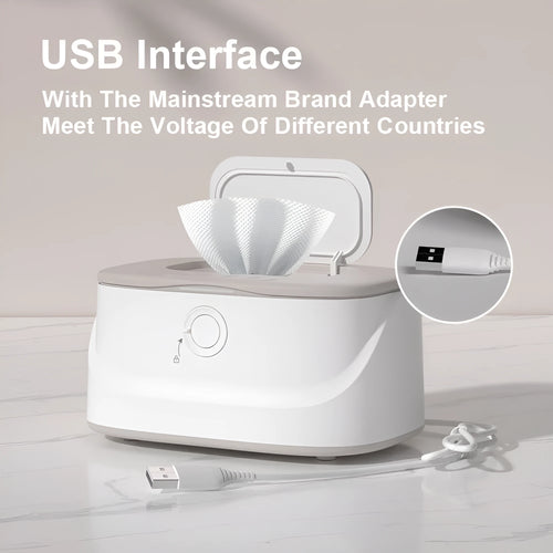 Baby wipe heater night light USB plug-in car constant temperature wipes box in white