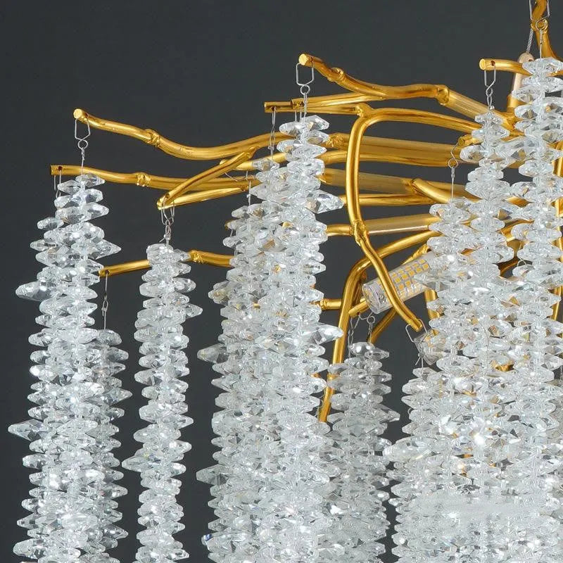 Crystal chandelier light with adjustable suspension and aluminium alloy body