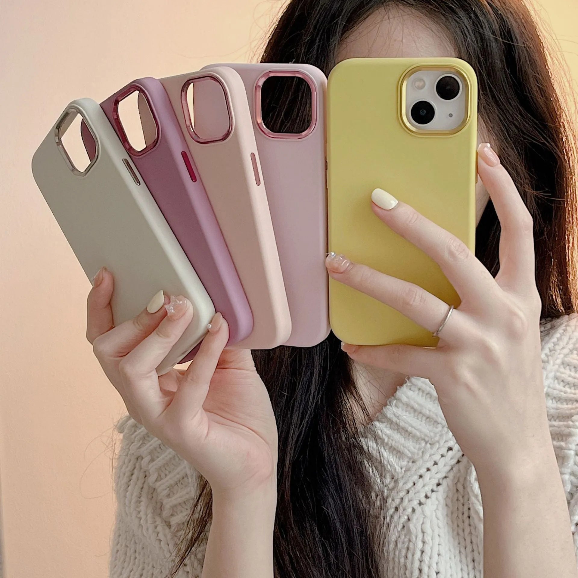 Full-cover solid colour liquid silicone metal phone case for iPhone 12 series in Antique White