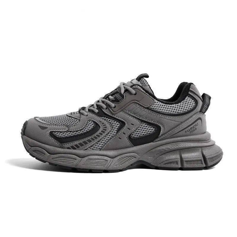 Low-top Dad style casual sneaker with round toe, leather stitching, and front lace-up closure on EVA platform sole