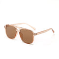 Square double beam fashion sunglasses for women in black frame with pink lens, showing UV400 protection.