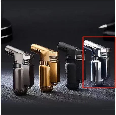 HB805-1 metal windproof lighter in black gold grey or silver colours showing compact 72mm design