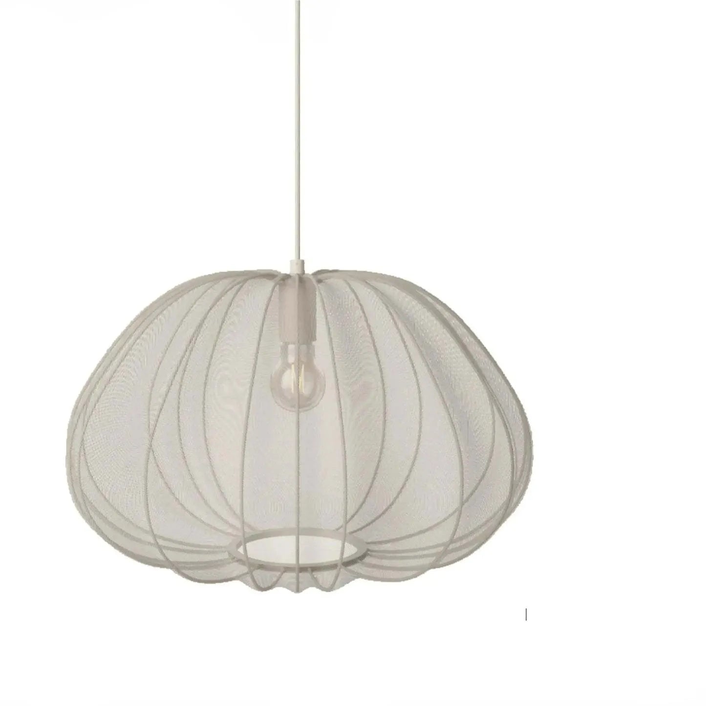 Japanese style pumpkin ceiling lamp with branch design in white finish showing LED illumination