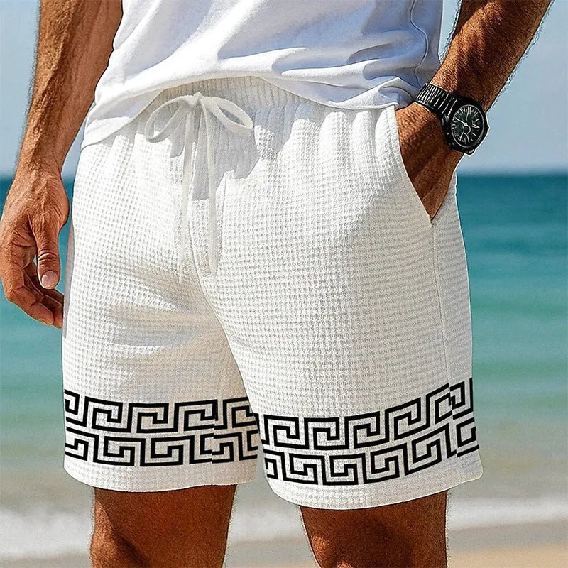 Summer men's American waffle loose shorts in Light Blue, sporty cut for teenagers