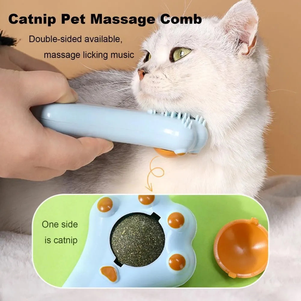 Cartoon-designed cat massage comb dental cleaning toy with catnip compartment